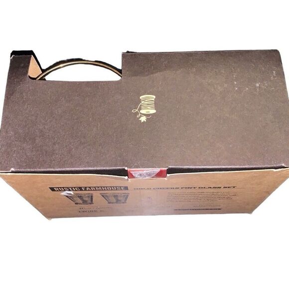 NEW Rustic Farmhouse by Twine Gold Rimmed Cheers Pint Glass Beer Set Lot of 2 - Picture 5 of 8